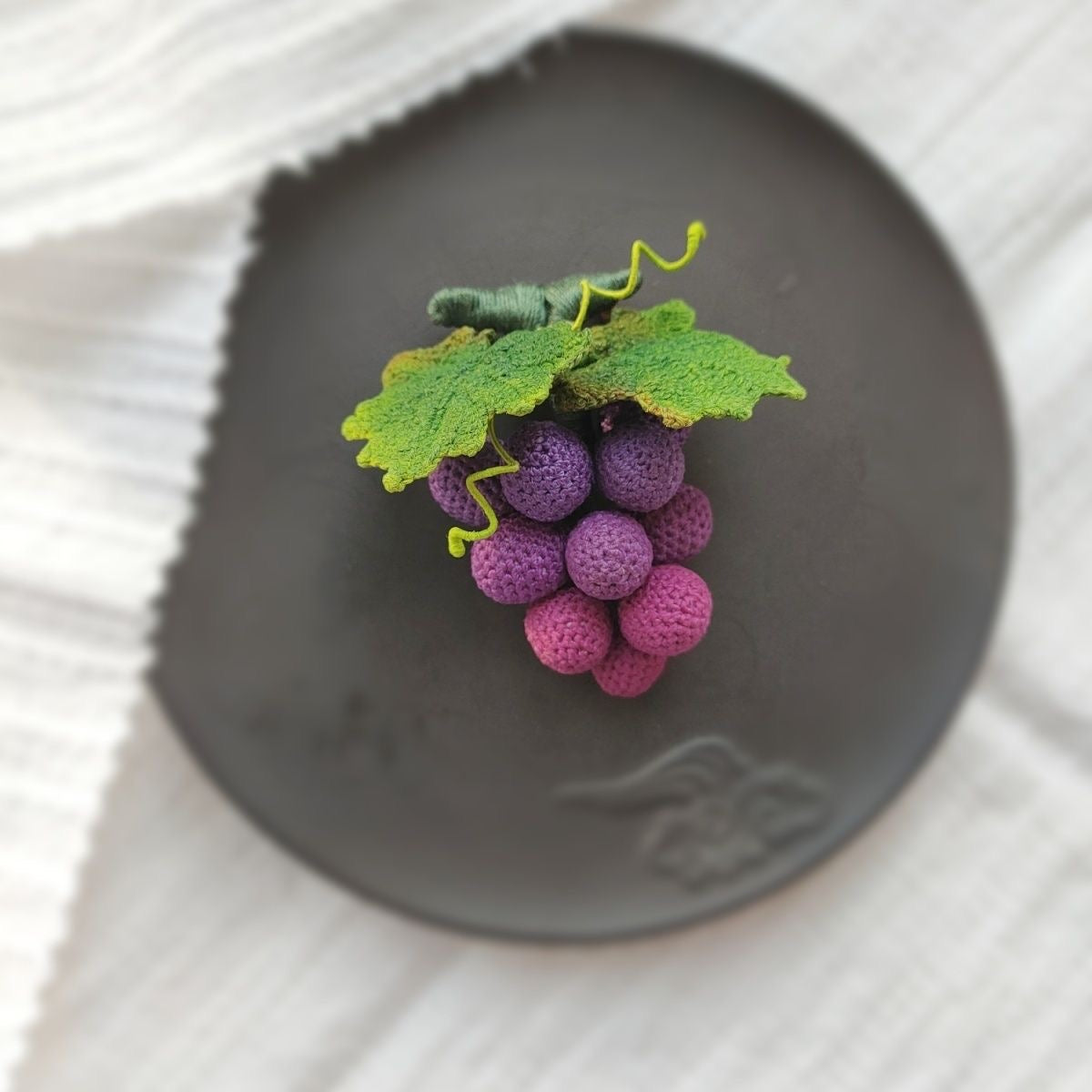 Bunch of Grapes with Leaves Brooch | Micro Crochet