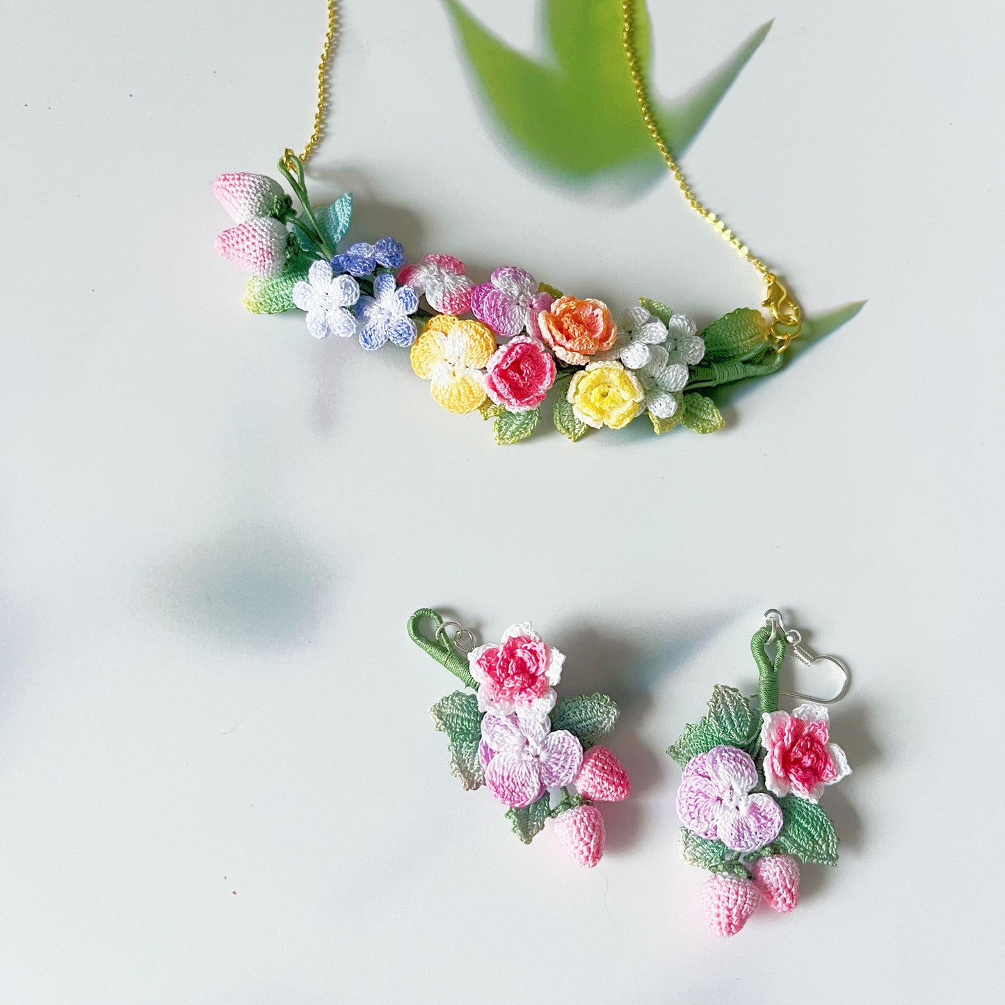 Floral Symphony Necklace & Earrings Jewelry Set | Micro Crochet