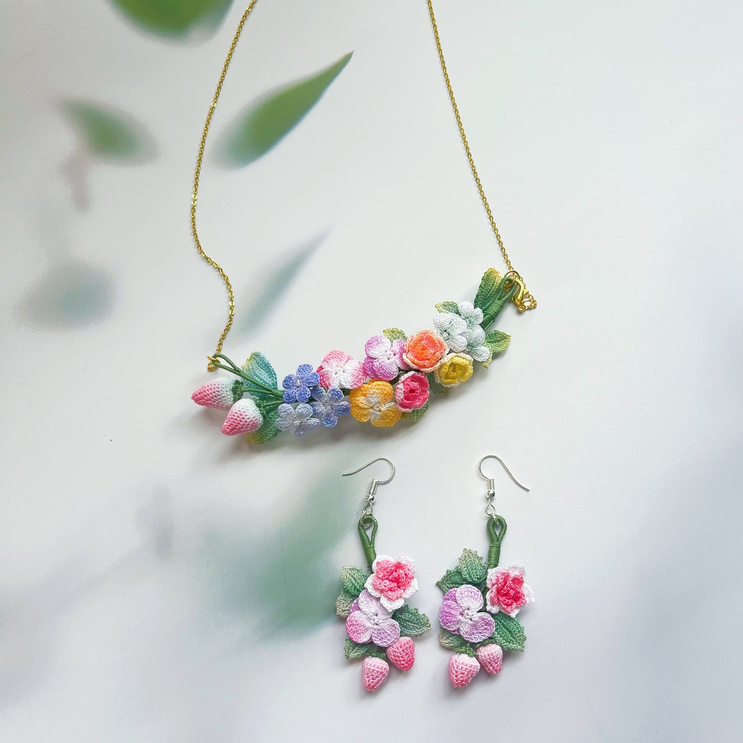 Floral Symphony Necklace & Earrings Jewelry Set | Micro Crochet